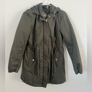 H&M Hooded Parka Jacket Olive Green Full Zip Size 12